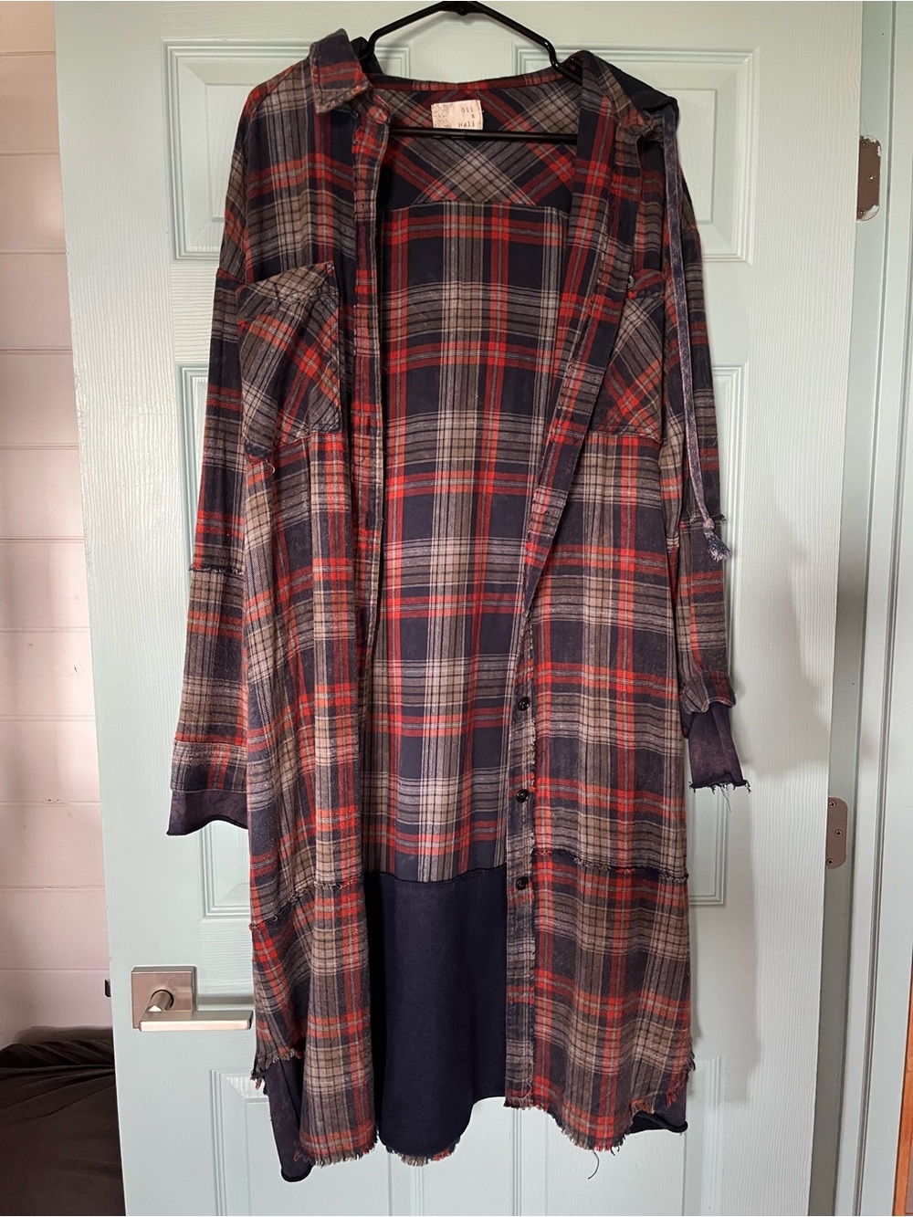 Plaid Longline Shacket in Red and Navy NWOT